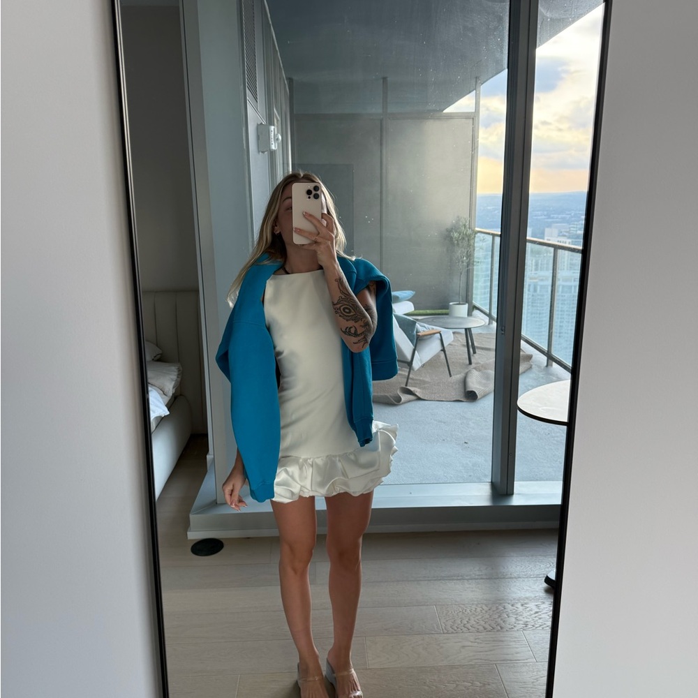Zara White Dress with Blue Shawl